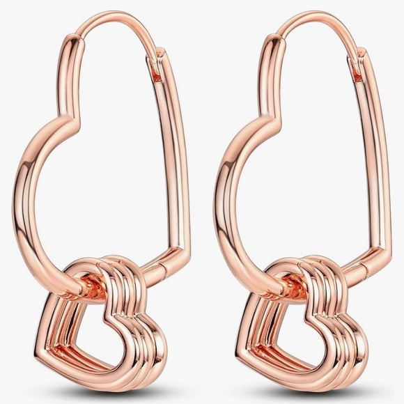 Jewelry - NWOT Sterling silver rose gold plated heart hoops with heart charms